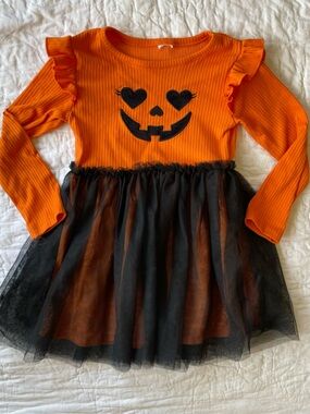 Kids Orange and Black Pumpkin Face Costume Dress